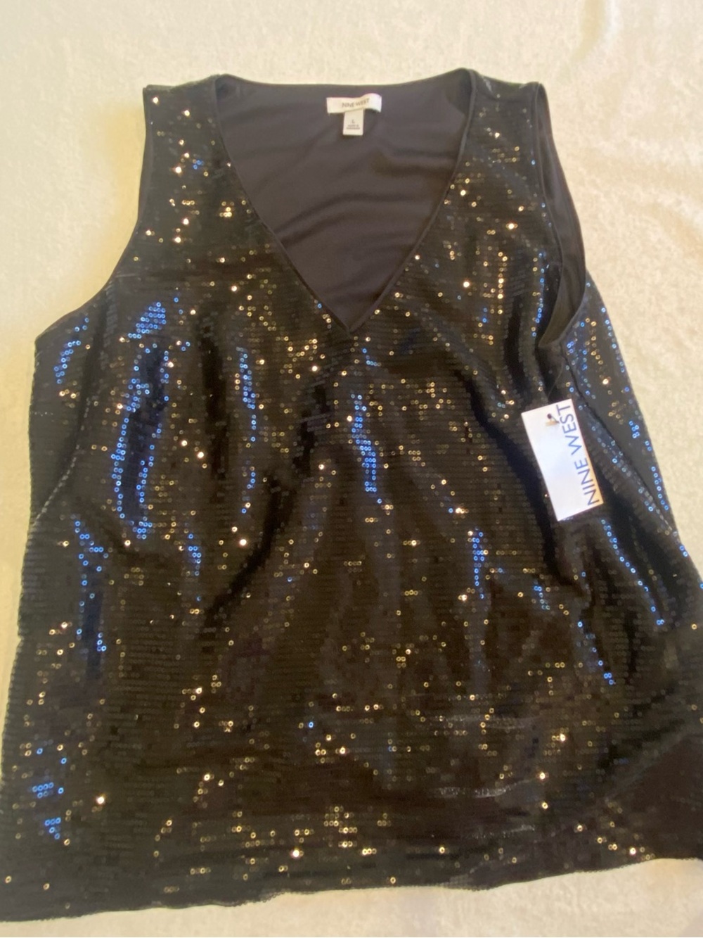 Nine West Black Sequin V-Neck Camisole New With Tags
